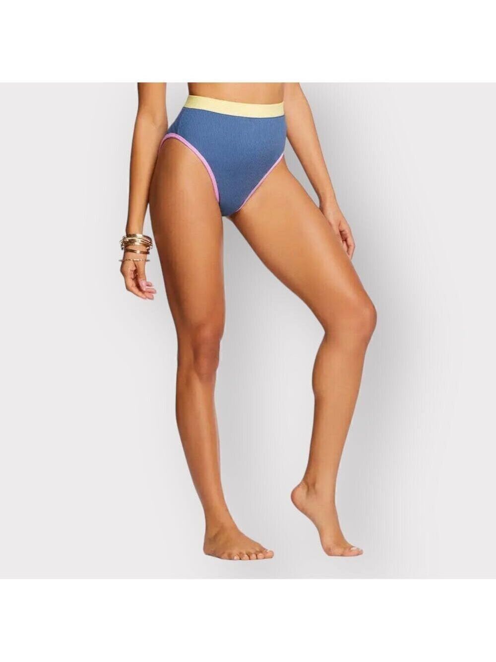 Jessica Simpson Chop & Change High-Waisted Bikini Bottoms Womens sz L Swimsuit